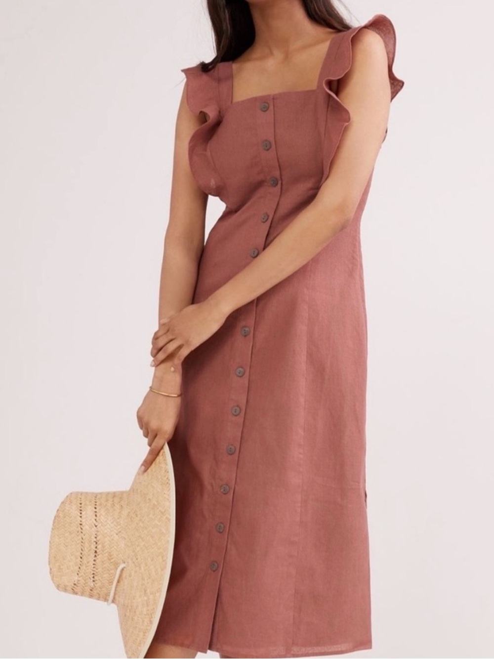 Anthropologie | Hutch Ruffle Strap Button-Front Midi Dress, Small